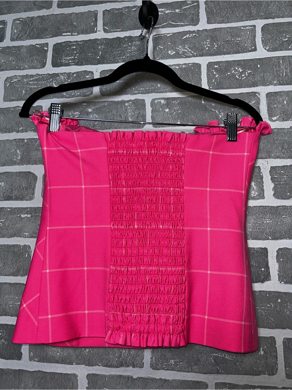 Trina Turk Pink Strapless Bustier Top Windowpane Plaid Barbiecore - Picture 3 of 7